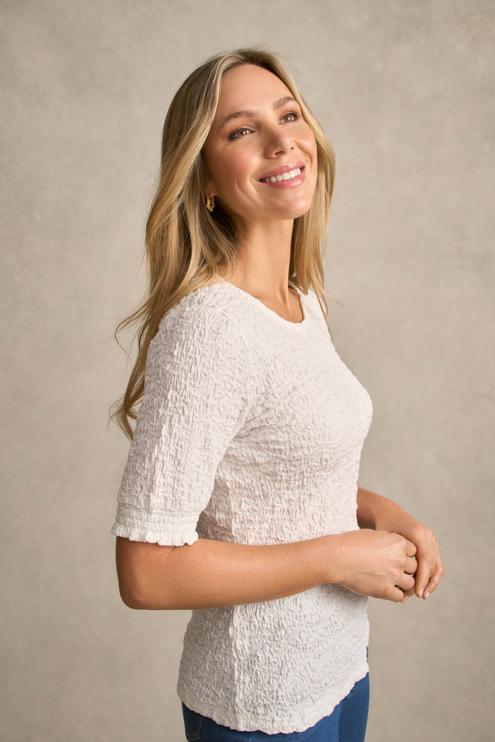 Puff Sleeve Crinkle Tee - White