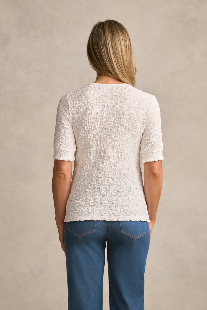 Puff Sleeve Crinkle Tee - White