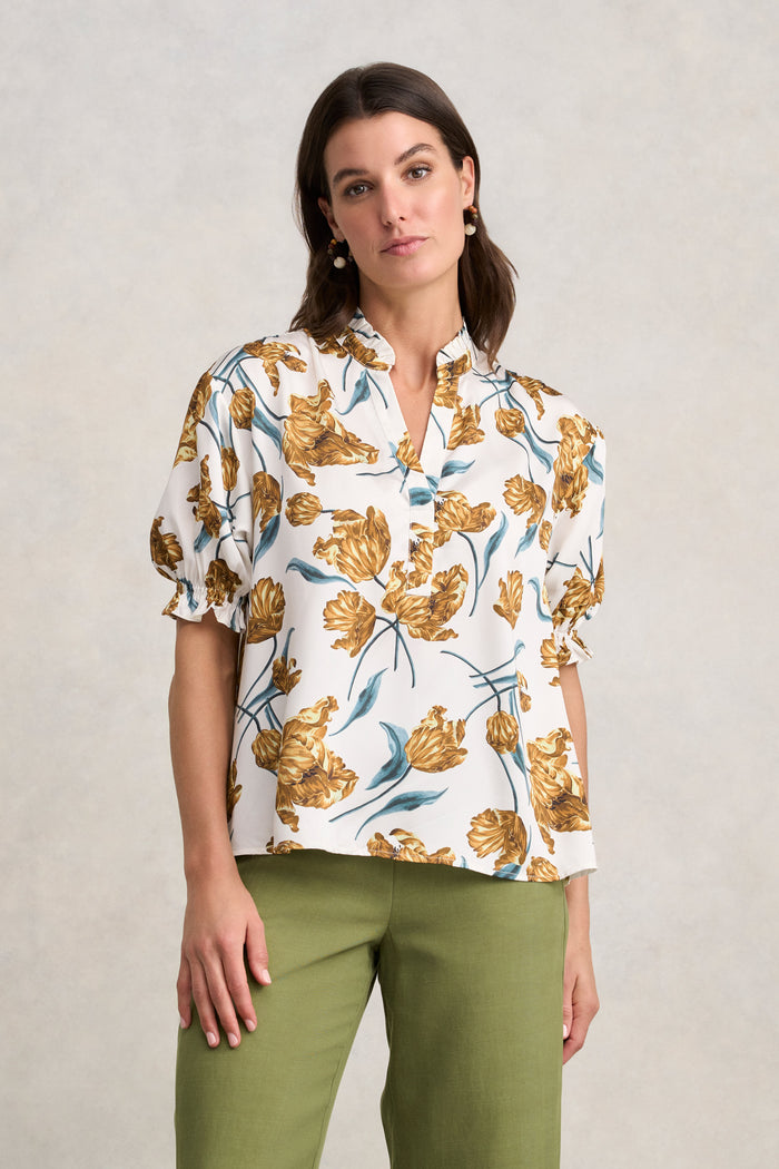 Puff Sleeve Printed Blouse - Floating Stem Print