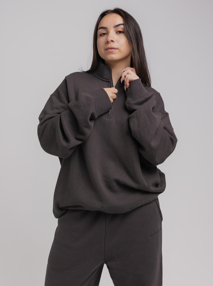 Quarter Zip in Washed Black