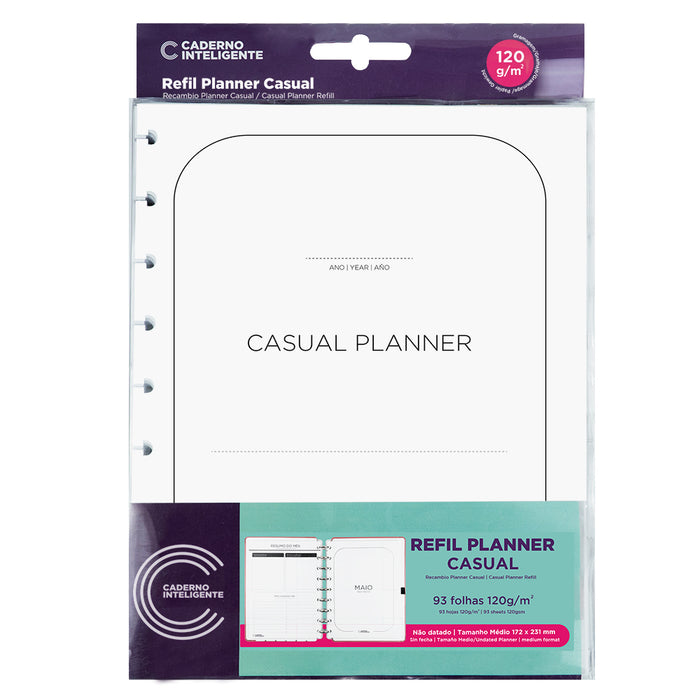 Pacote do Refil planner casual, tamanho médio.