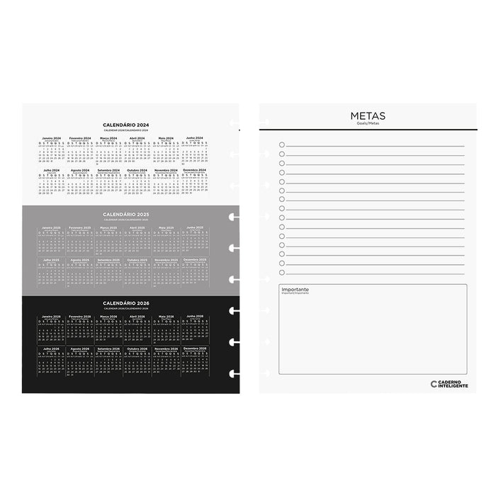 Refil planner casual, tamanho médio.