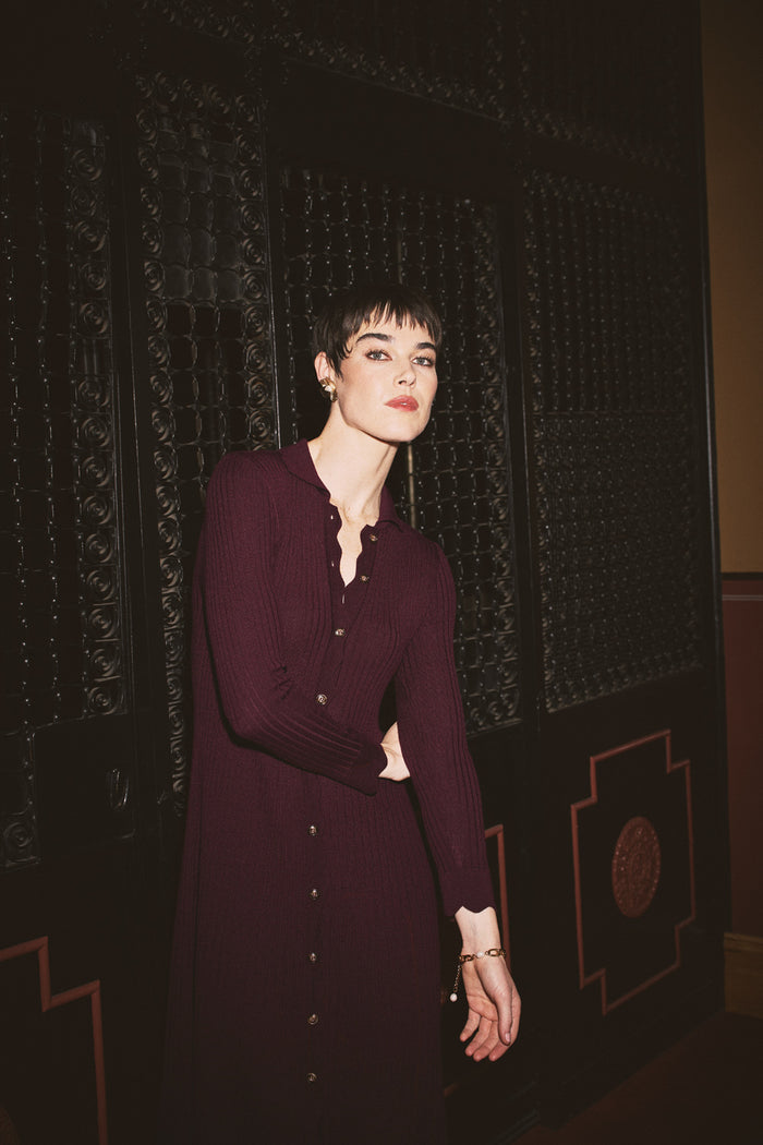 Ribbed Merino Dress - Burgundy