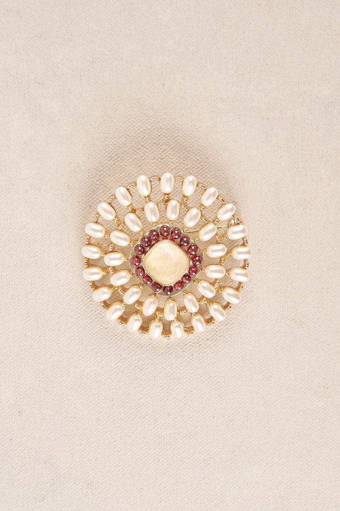 Round Pearl Brooch - Gold