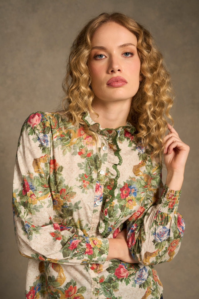Ruffle Detail Shirt – Chateaux Print