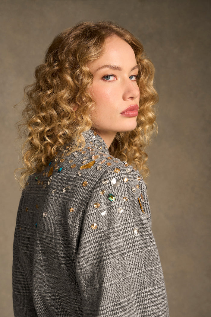 Sculpted Beaded Check Jacket - Glen Check