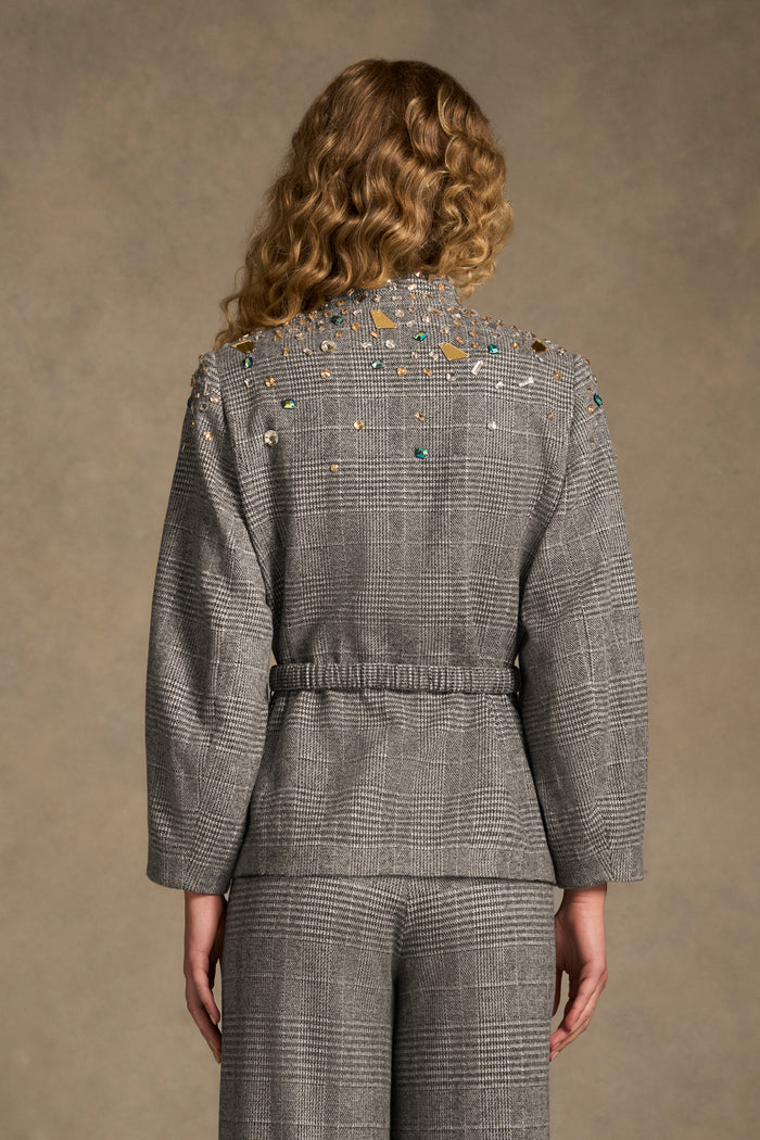 Sculpted Beaded Check Jacket - Glen Check