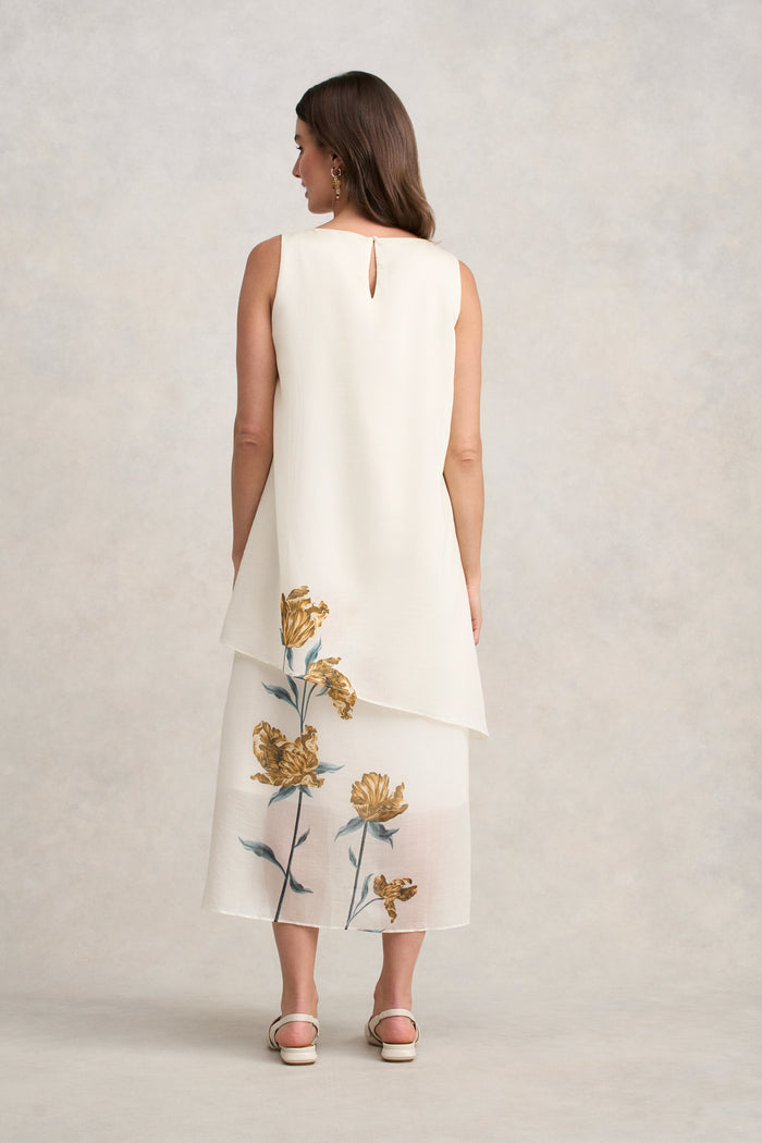 Sheer Layer Dress - Lone Stem Print