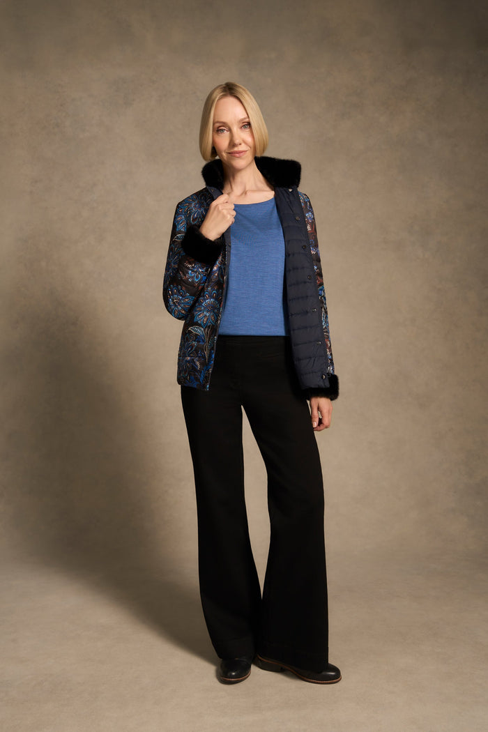 Shirred Cuff Merino Top - Bluebell Marle