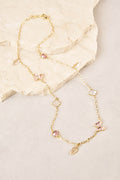 Short Clover & Butterfly Necklace - Light Pink