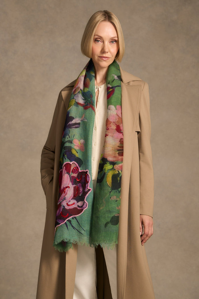 Spring Floral Embellished Scarf - Multi