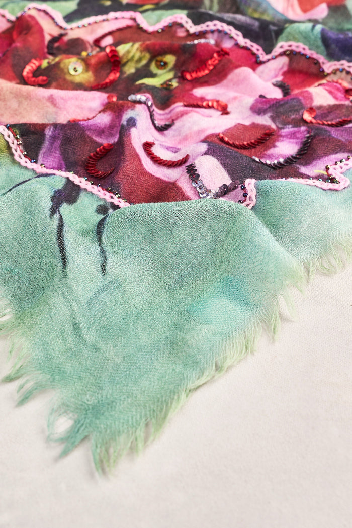 Spring Floral Embellished Scarf - Multi