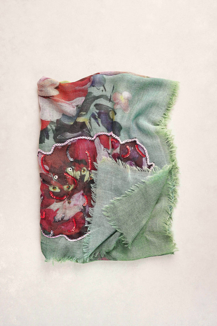 Spring Floral Embellished Scarf - Multi