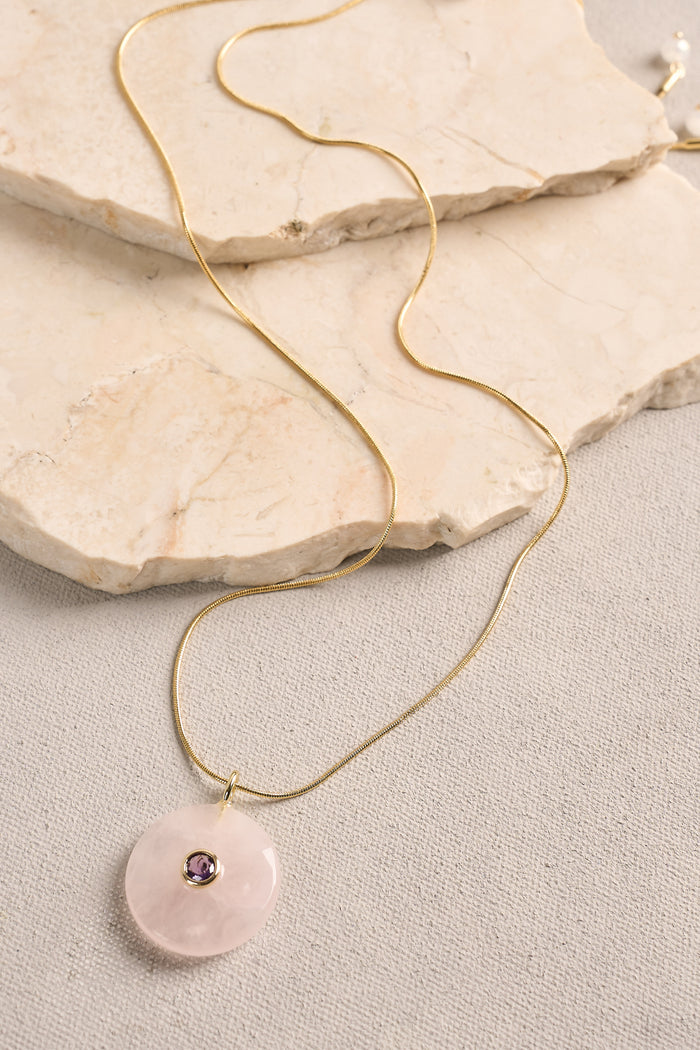Stone Pendant Necklace - Light Pink