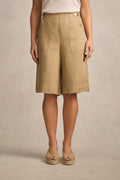 Tab Detail Linen Short - Camel Twill