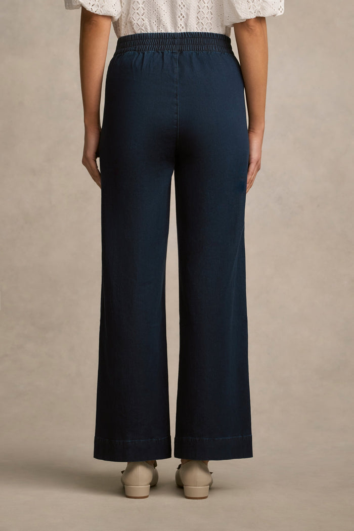 Tab Detail Wide Leg Jeans - Mid Wash Denim