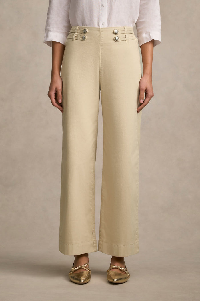 Tab Detail Wide Leg Jeans - Taupe