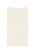 Flat-lay front view of Tash Tank Long tank top showcasing wide square neckline and thin rib texture on white background