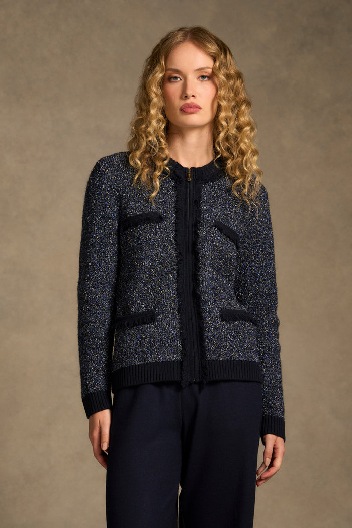 Textured Knit Jacket - Blue Multi