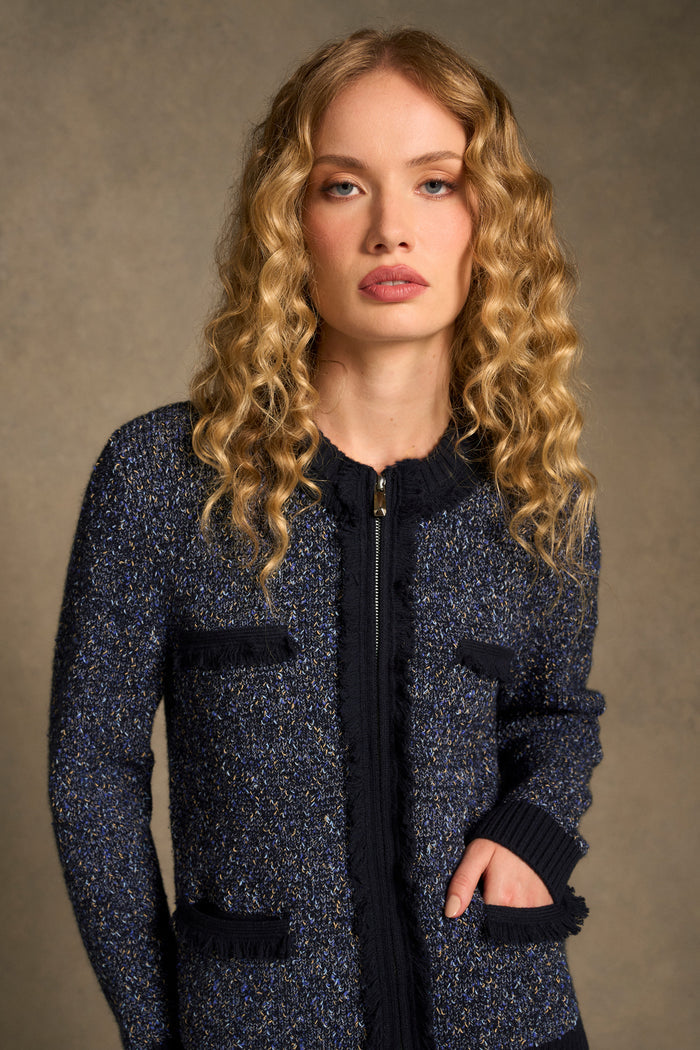 Textured Knit Jacket - Blue Multi
