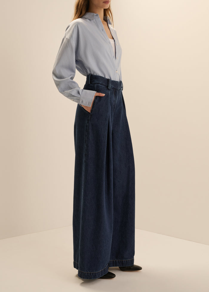 THE PETITE DENIM PLEATS FOR DAYS PANT