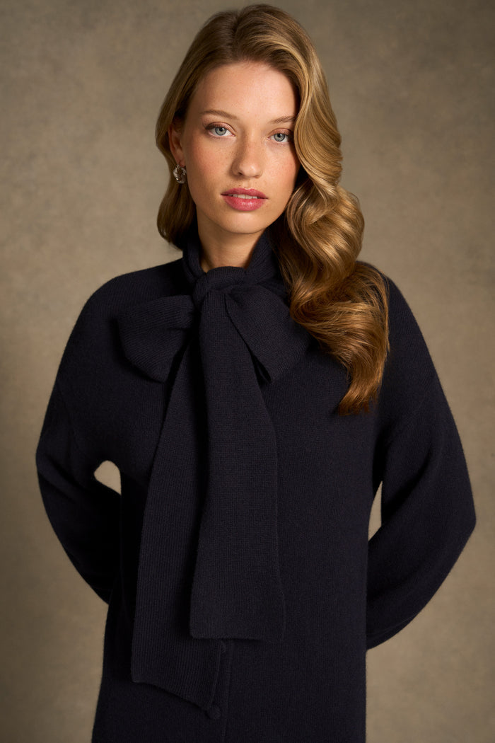 Tie Neck Cardigan Dress - Ink