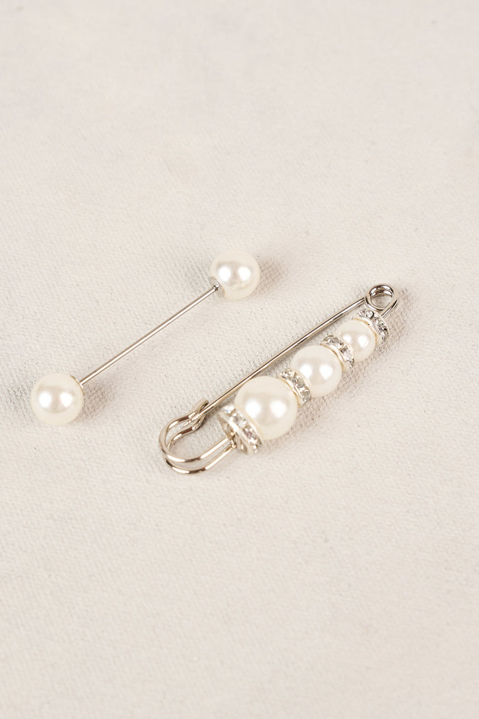 Trio Pearl Pin Set - Silver