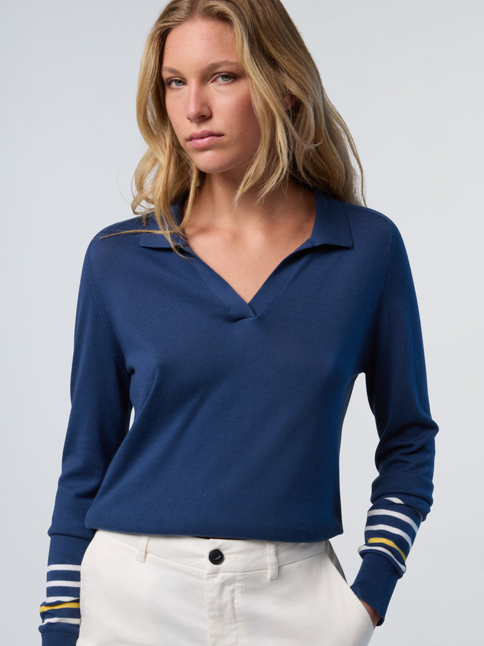 2 | Dark denim | v-neck-polo-14gg-knitwear-095501