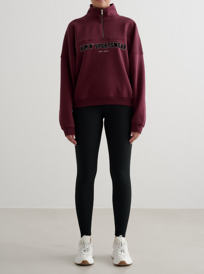 Varsity Half Zip Sweat in Ruby