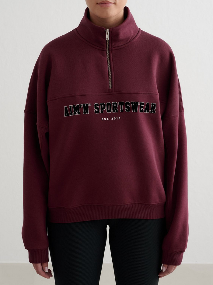 Varsity Half Zip Sweat in Ruby