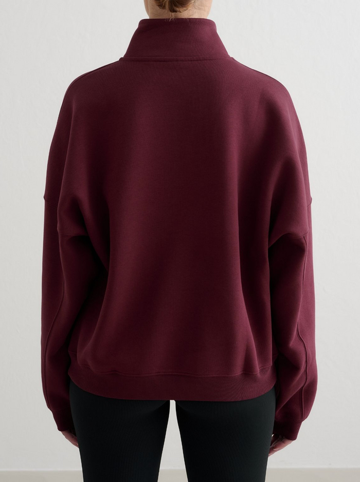 Varsity Half Zip Sweat in Ruby