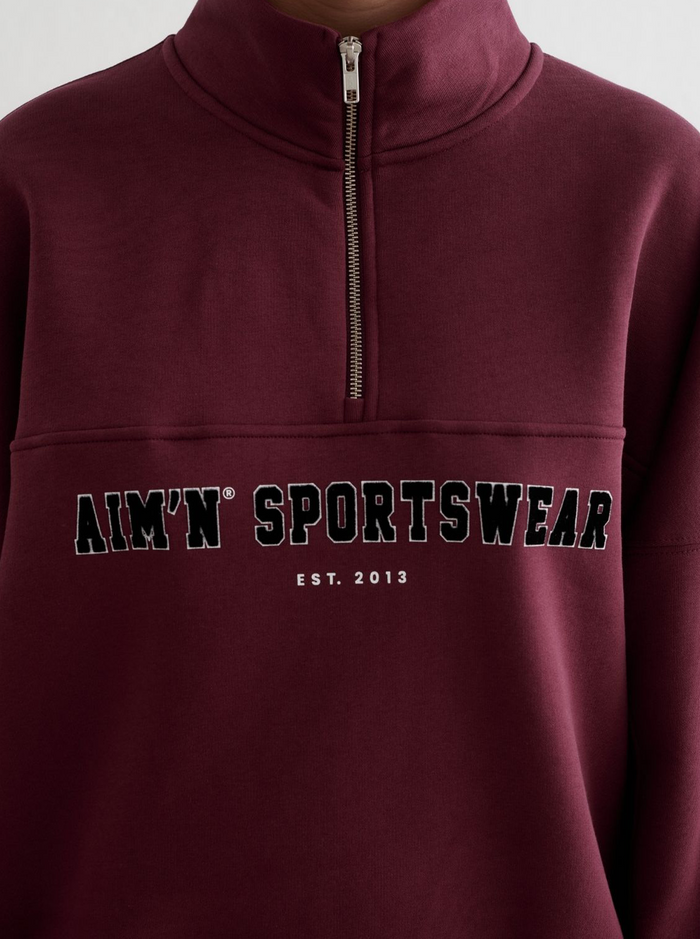 Varsity Half Zip Sweat in Ruby