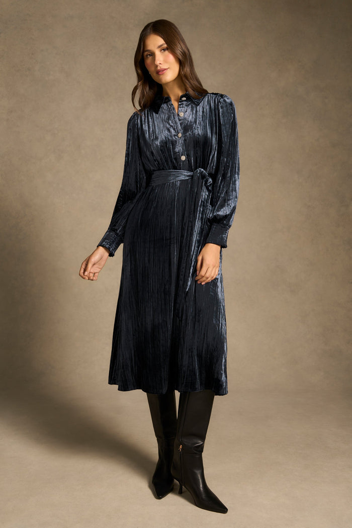 Velvet Shirt Dress - Ink