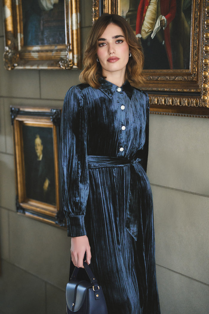 Velvet Shirt Dress - Ink