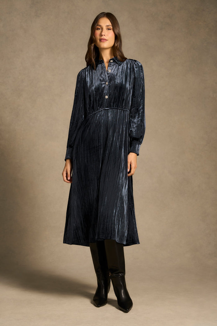 Velvet Shirt Dress - Ink