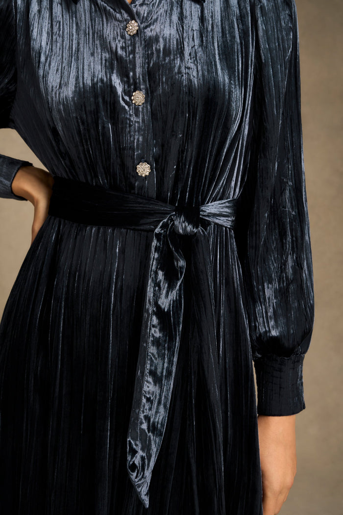 Velvet Shirt Dress - Ink