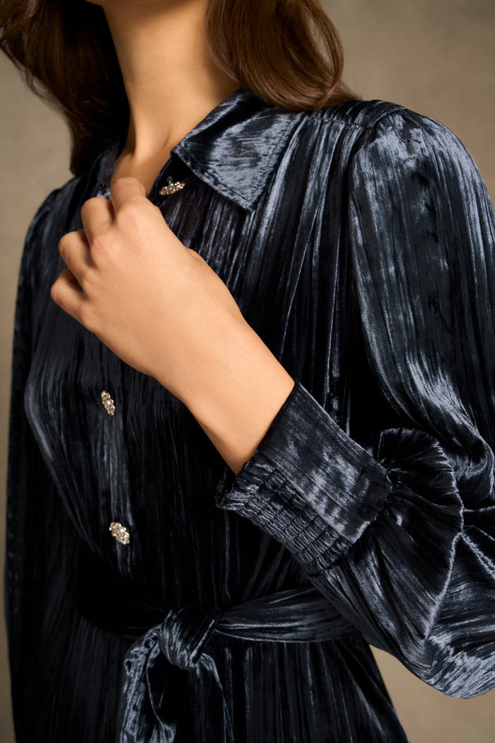 Velvet Shirt Dress - Ink