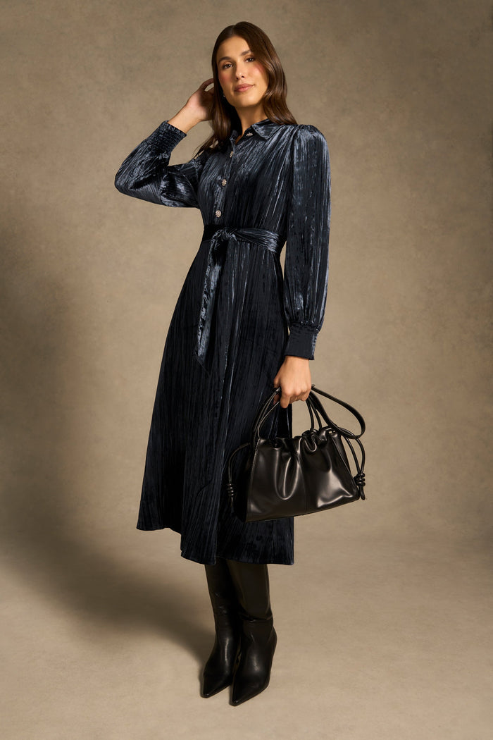 Velvet Shirt Dress - Ink
