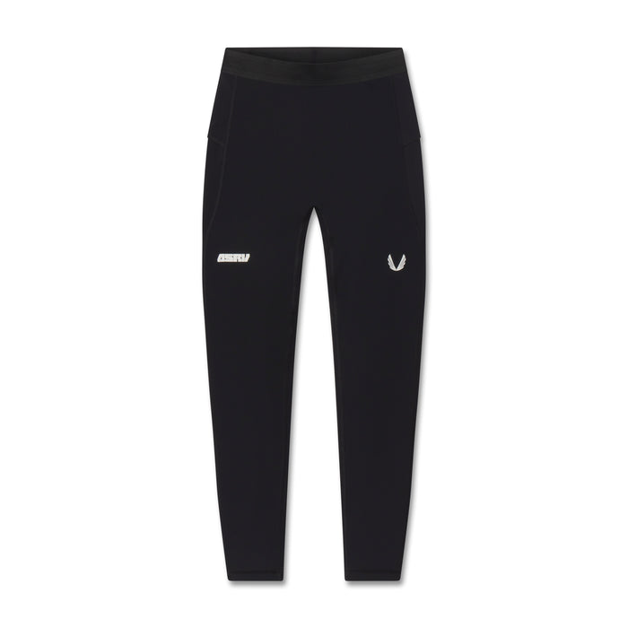 flatlay W055 Lycra® Ribbed Running Tight in black, front view