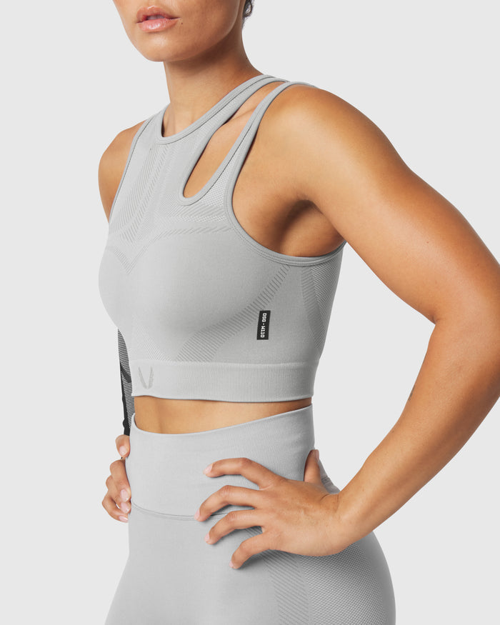 W110. Seamless Split-Strap Sports Bra - Slate Grey