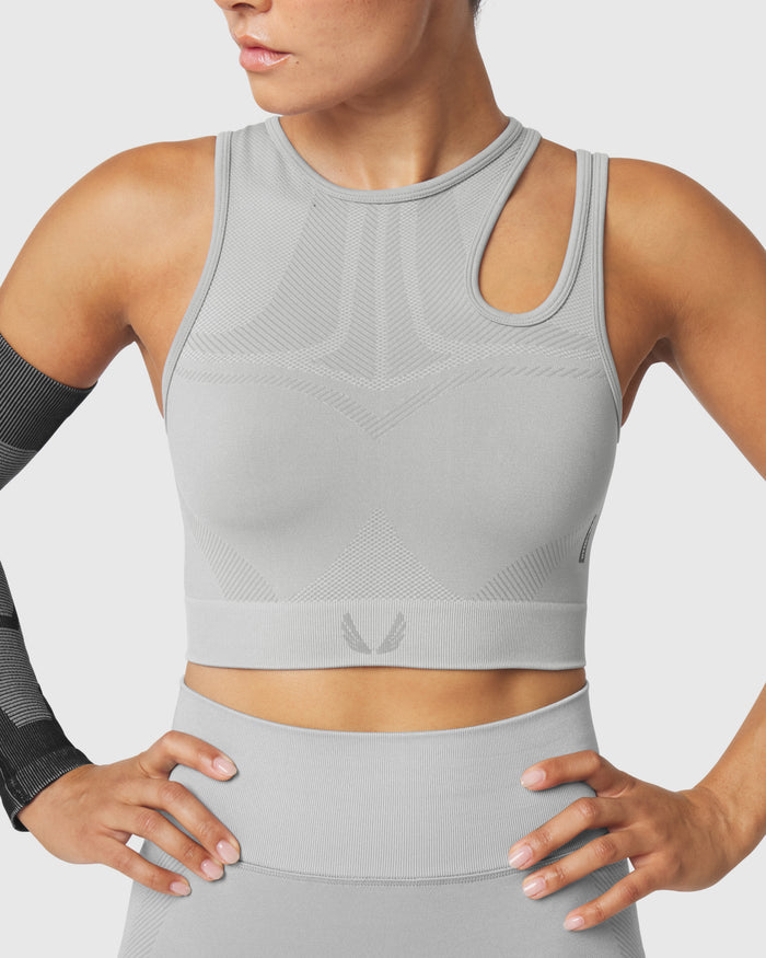 W110. Seamless Split-Strap Sports Bra - Slate Grey