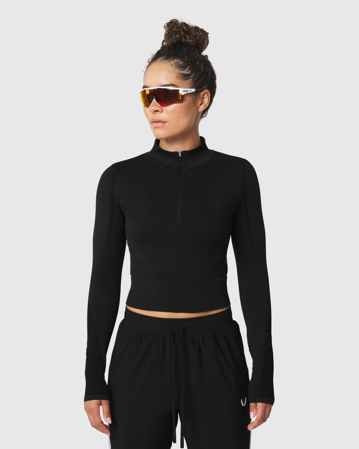 W112. Seamless Quarter Zip - Black