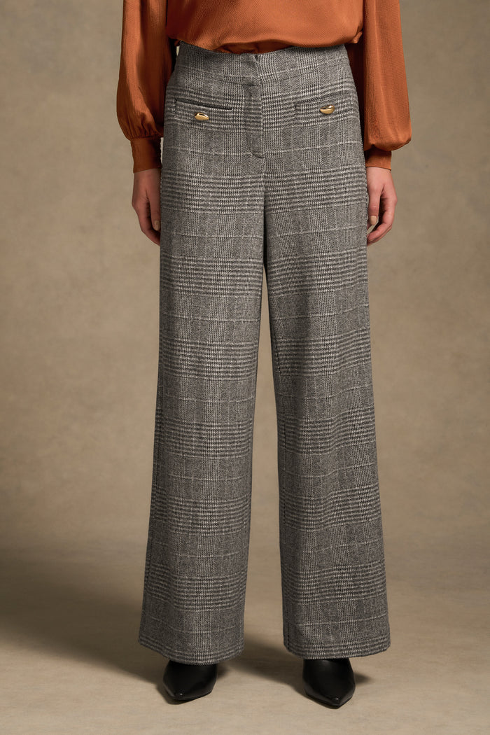 Wide Leg Check Pant - Glen Check