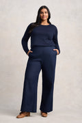 Wide Leg Tailored Jeans - Dark Denim