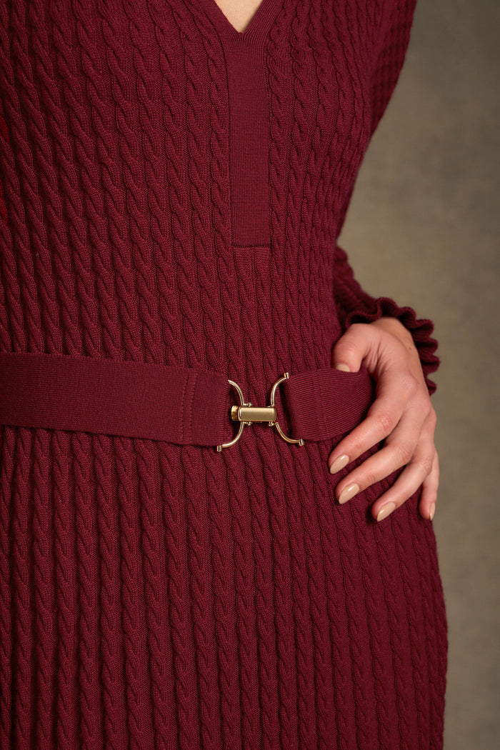 Wool Cable Knit Dress - Claret