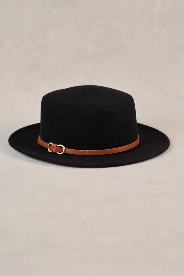 Wool Felt Boater Hat - Black