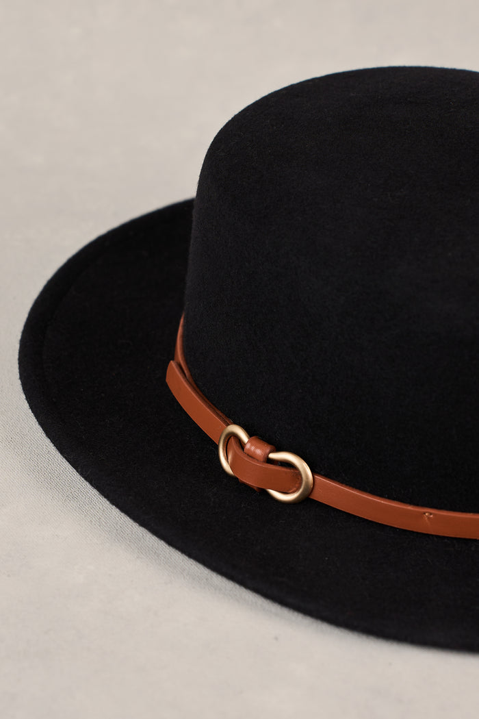 Wool Felt Boater Hat - Black