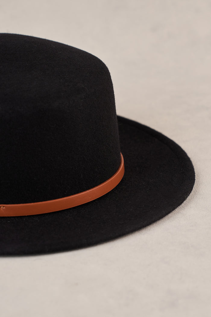 Wool Felt Boater Hat - Black