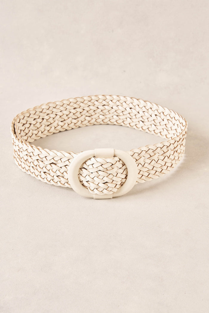 Woven Leather Belt - Chalk