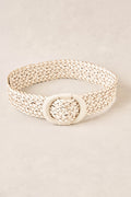 Woven Leather Belt - Chalk